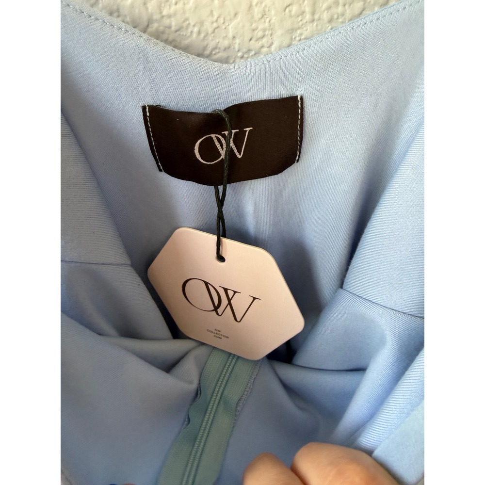 OW Collection Blue Colorblock Chiffon Mini Dress NWT Fairycore Coquette Flawed - Picture 7 of 10
